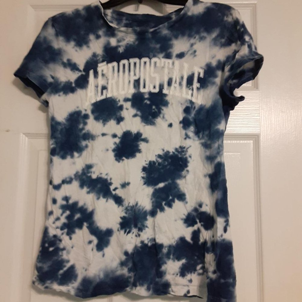 Women's Vintage Blue + White Tie Dye Aeropostale T-Shirt
